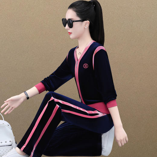 春秋季时尚洋气金丝绒减龄开衫阔腿裤卫衣休闲两件套SP 商品图3