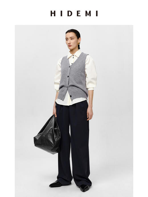 HIDEMI 流苏提花剪刀领拼接奶油白廓形衬衫 商品图2