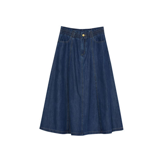 谜底气质牛仔半身裙2023夏季新款复古高腰A型长裙松紧腰232MB0556 商品图4