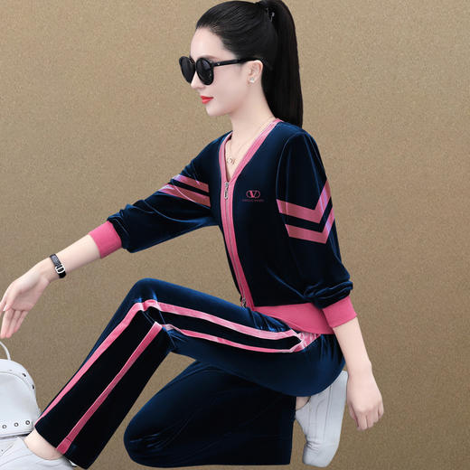 春秋季时尚洋气金丝绒减龄开衫阔腿裤卫衣休闲两件套SP 商品图0