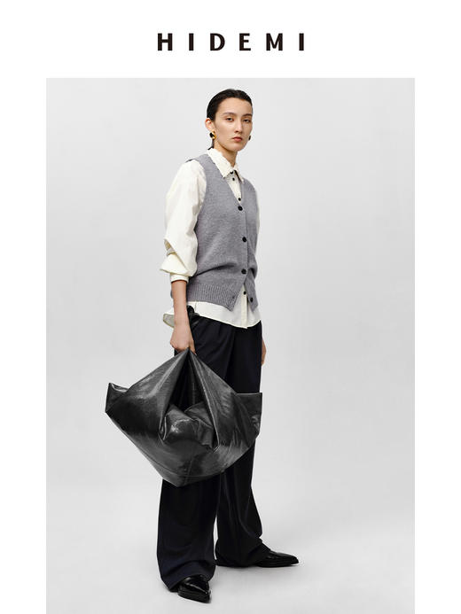 HIDEMI 流苏提花剪刀领拼接奶油白廓形衬衫 商品图8