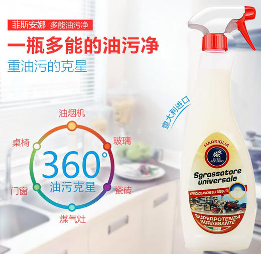 【中欧班列精选】意大利LUCE AZZURRO菲斯安娜多功能油污净 原装进口厨房多功能油烟机油污净 750ML/瓶 商品图0