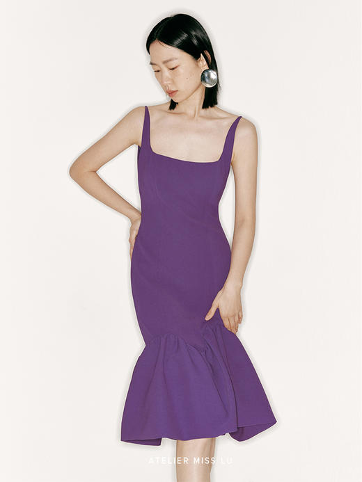 【花海人鱼】不规则人鱼花苞裙摆修身方领连衣裙/23000024B 商品图3