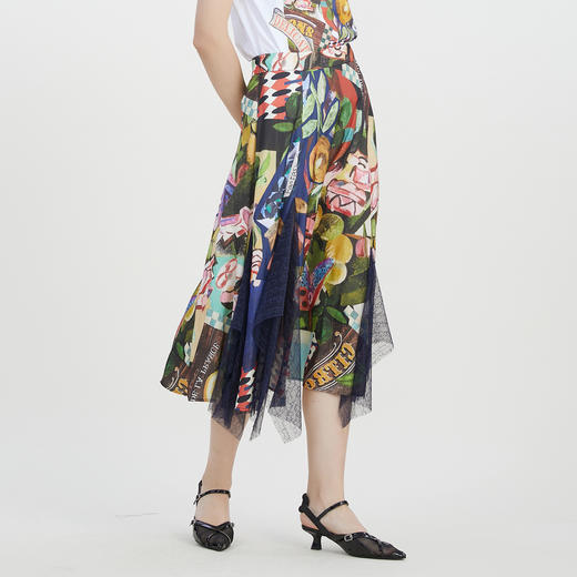 谜底花色半身裙2023夏款复古不规则下摆拼接蕾丝包臀裙232MB0681 商品图1