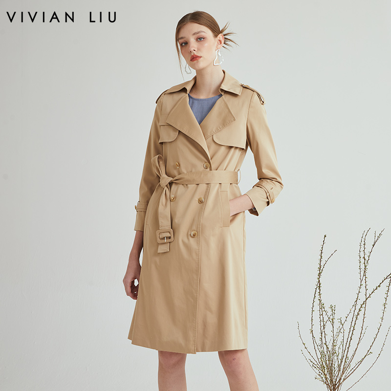 VIVIAN LIU R2313106春女装新款翻领宽松经典气质高级感长款风衣