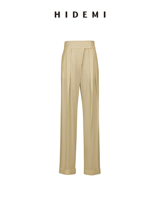 HIDEMI 水洗亚麻极简宽腰带设计感微锥形西裤 白色/米色 商品图14