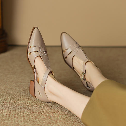 休闲舒适，复古纯色真皮低跟凉鞋DP-A9011 商品图11