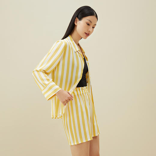 【不易皱真丝】100%桑蚕丝时尚竖条纹可外穿家居服真丝睡衣套装女金三塔  YSFDB201 商品图1