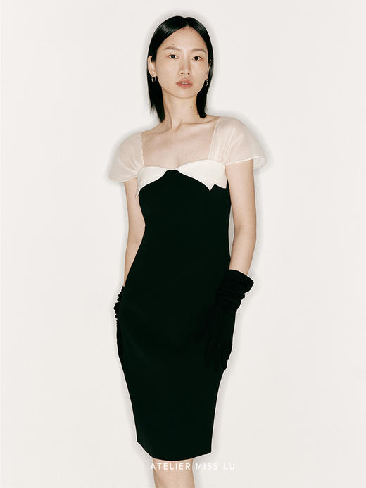 【茉莉公主】胸口层次裁片撞色拼接纱袖修身连衣裙/23000020 商品图2