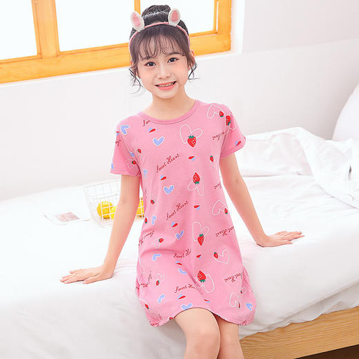 【39.9/2件】儿童睡裙A类质检纯棉100-170码夏季新款女孩短袖空调服韩版薄款女童家居服睡衣聚 商品图3