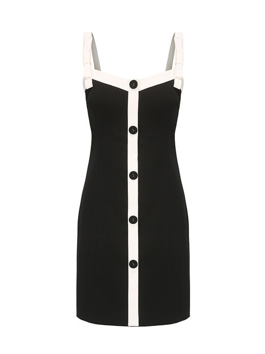 【海边邂逅】蝴蝶结吊带拼色线条修身连衣裙/23000037 商品图4