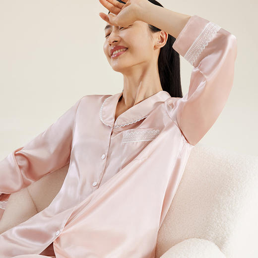 礼物】金三塔重磅真丝睡衣女100%桑蚕丝春夏丝绸高级感家居服长袖衣裤套  YSFDB206 商品图1