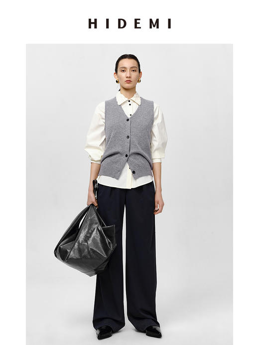 HIDEMI 流苏提花剪刀领拼接奶油白廓形衬衫 商品图1