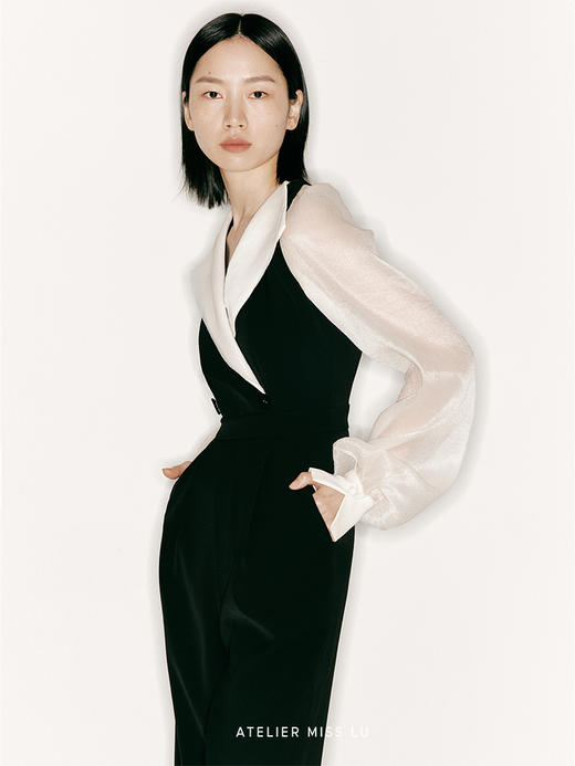 【魔杖】翻领拼纱长袖收腰连体裤/23000004 商品图3