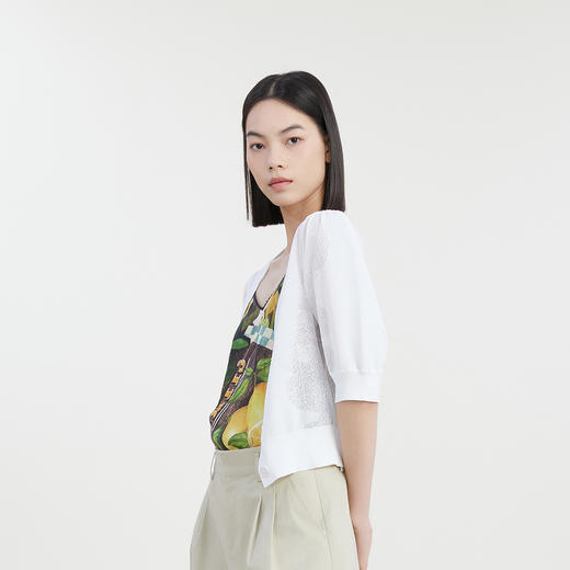 谜底针织衫短袖女2023夏季新款小清新设计感V领针织开衫232MZ0856 商品图3