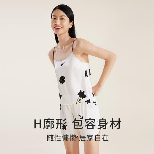 【真丝珍珠缎】100%桑蚕丝女印花时尚不易皱吊带衣裤套春夏金三塔  YSFDB401 商品图2