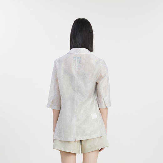 谜底西装外套女2023夏新款通勤风暗纹提花宽松短袖西服232MW0533 商品图2