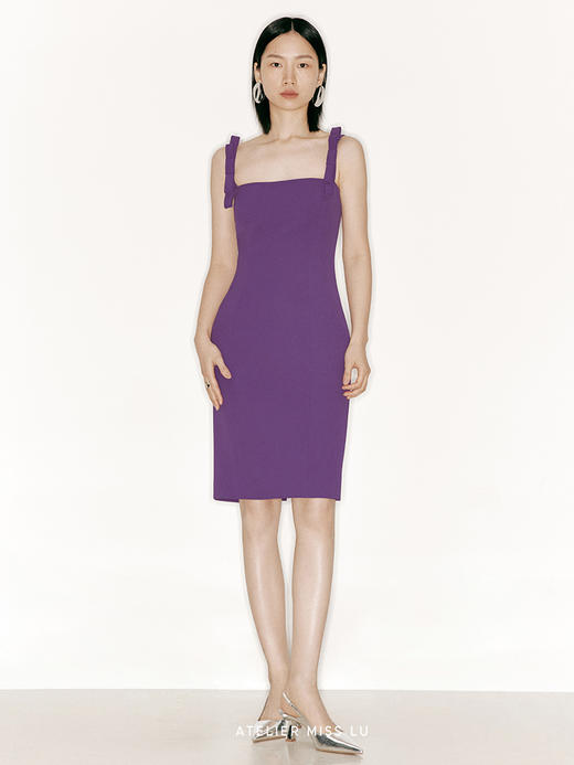 【猫科动物】蝴蝶结吊带方领修身连衣裙/23000036A 商品图0