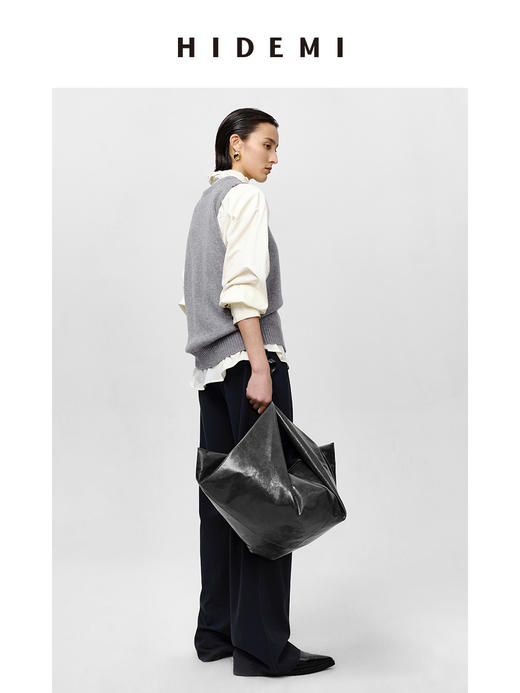 HIDEMI 流苏提花剪刀领拼接奶油白廓形衬衫 商品图7