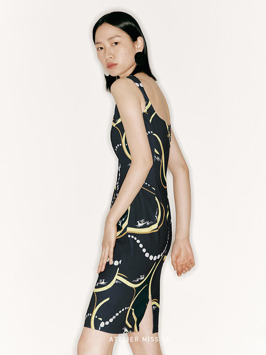 【星夜酒杯】品牌定制印花沙漏方领修身连衣裙/23000040A 商品图3