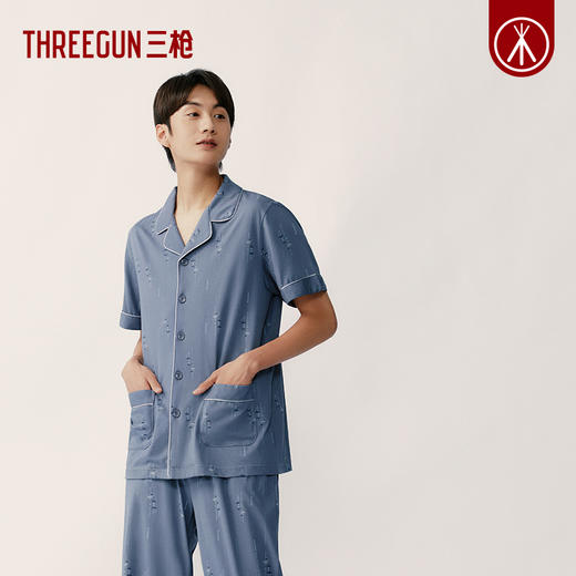 Threegun三枪 【水柔棉】翻领开襟短袖长裤男士家居套家居服-82169D011 商品图6