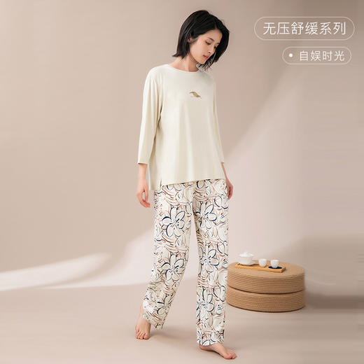 康妮雅2023年春款睡衣女式长袖长裤套头套装 商品图2