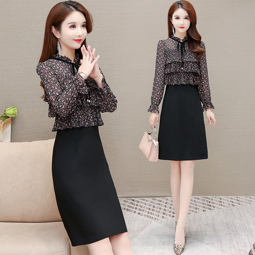 新款妈妈印花时尚假两件包臀连衣裙YSM-16167 商品图1
