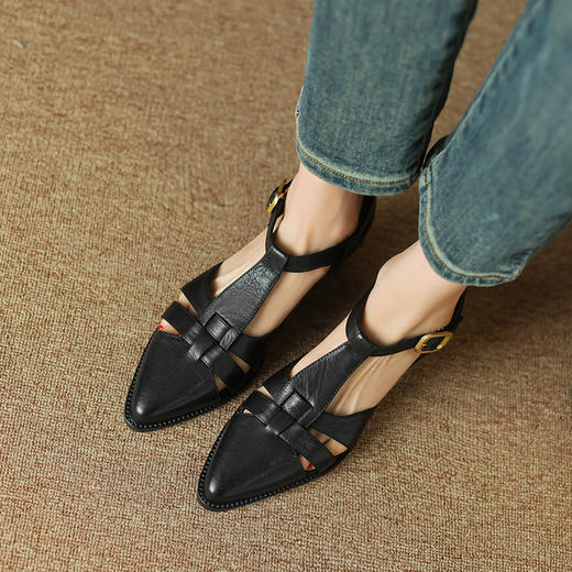 休闲舒适，复古纯色真皮低跟凉鞋DP-A9011 商品图4