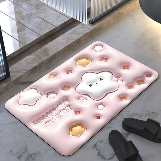 3D立体地垫泡泡膨胀效果天然橡胶软硅藻泥科技布浴室地垫速干防滑 商品图2