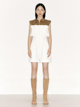 【考古少女】撞色拼接宽肩袖收腰外套连衣裙/23000031