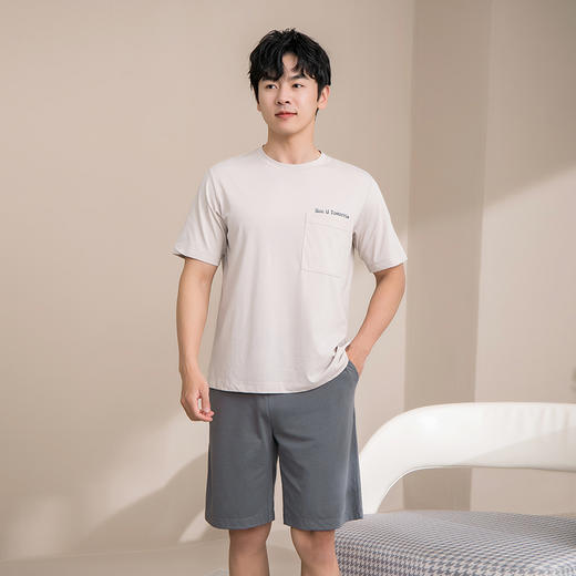 康妮雅睡衣男夏季男式短袖短裤套头套装 商品图2