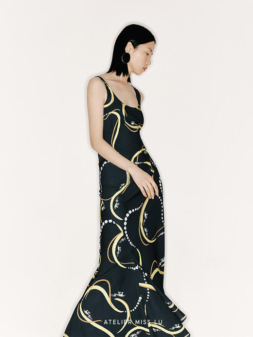 【美杜莎】品牌定制印花不规则裙摆立裁连衣裙/230000010B 商品图3