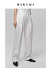 HIDEMI 水洗亚麻极简宽腰带设计感微锥形西裤 白色/米色 商品缩略图4