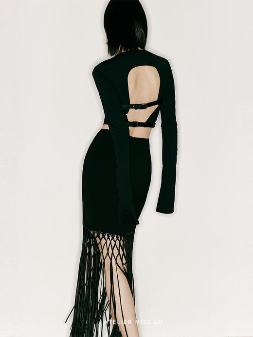 【捕梦网】重工流苏编织环保皮拼接高腰半裙/2300022A 商品图2