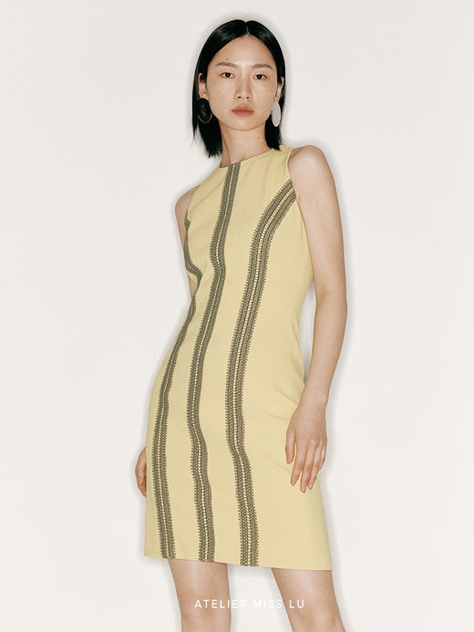 【落日飞车】PU皮质编织撞色修身连衣裙/23000034B 商品图1