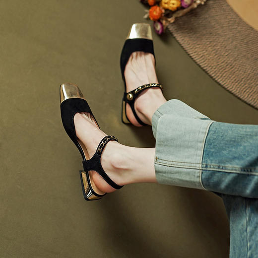 里外全头层皮，法式女人味包头凉鞋PS1265 商品图4