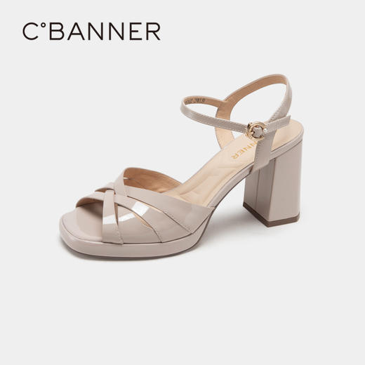 千百度女鞋夏季时装凉鞋超高跟粗跟配裙子一字带真皮 A23350957 商品图0