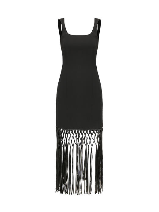 【独秀】重工流苏编织下摆沙漏方领连衣裙/23000041A 商品图4