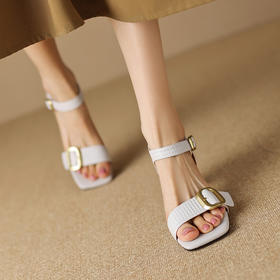 时尚通勤，纯色金属扣真皮凉鞋DP-9700