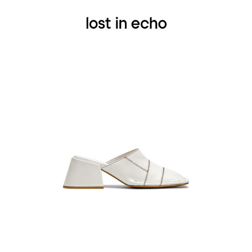 lost in echo设计师品牌胶囊系列缝线拼接方头粗跟牛仔真皮高跟凉拖 商品图1