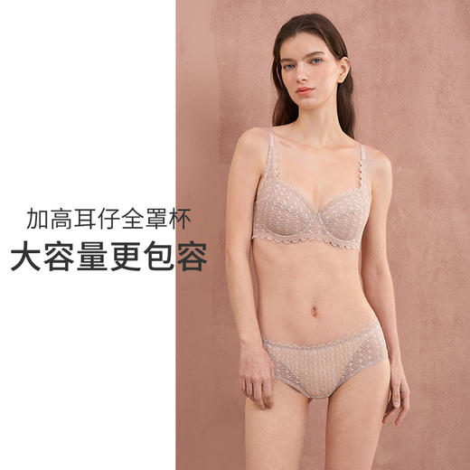 HSIA遐全罩杯内衣轻薄性感菱格纹扇形睫毛蕾丝上托大胸显小文胸 商品图2