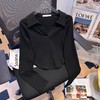 秋冬正肩Polo领T恤女美式复古纯欲甜辣短款V领上衣内搭长袖打底衫 商品缩略图1