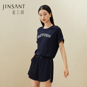 金三塔重磅桑蚕丝弹力缎休闲外穿轻运动短袖小衫短裤套装家居服女  YSFDB702