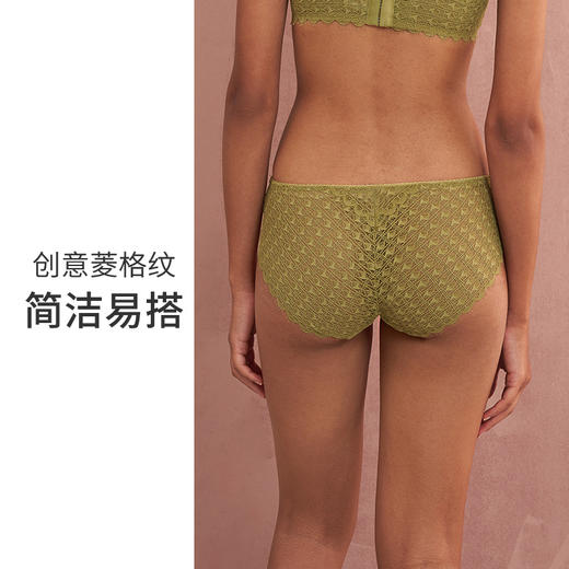 HSIA遐轻薄中腰平角裤性感菱格纹睫毛蕾丝纯棉裆底舒适透气内裤女 商品图2