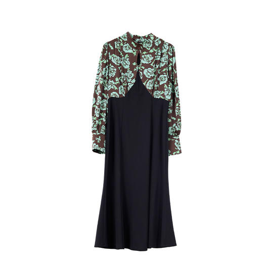 AHMhxyr8023大码印花真丝连衣裙女2023春季新款复古优雅圆领盘扣假两件鱼尾裙 商品图4