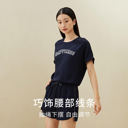 金三塔重磅桑蚕丝弹力缎休闲外穿轻运动短袖小衫短裤套装家居服女  YSFDB702 商品图3