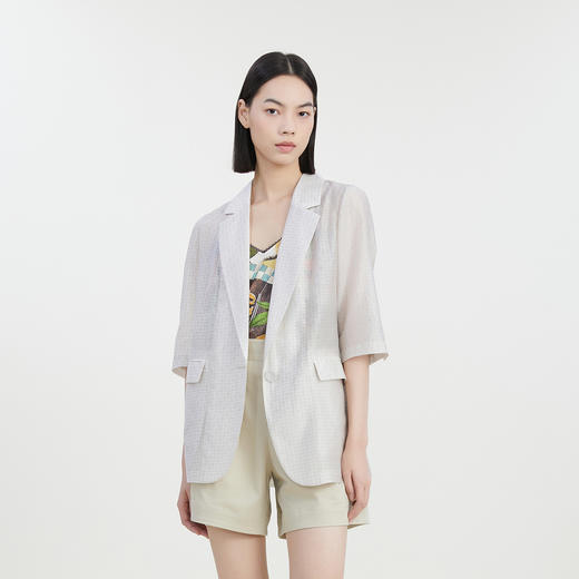 谜底西装外套女2023夏新款通勤风暗纹提花宽松短袖西服232MW0533 商品图0