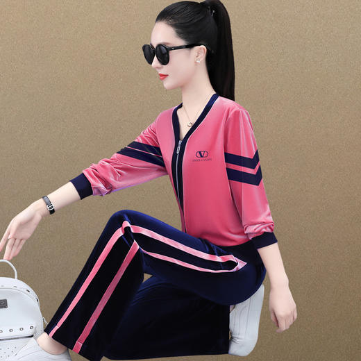 春秋季时尚洋气金丝绒减龄开衫阔腿裤卫衣休闲两件套SP 商品图2