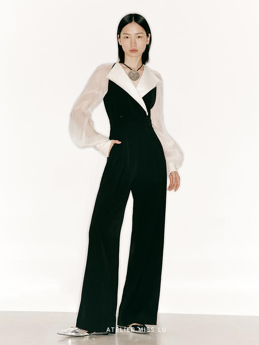 【魔杖】翻领拼纱长袖收腰连体裤/23000004 商品图0