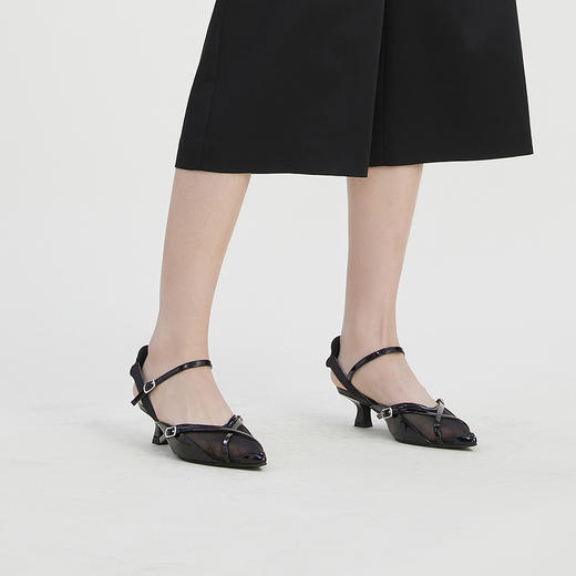 谜底时尚单鞋女2023夏新款时尚尖头网纱拼接牛皮革皮鞋232MX0921 商品图2